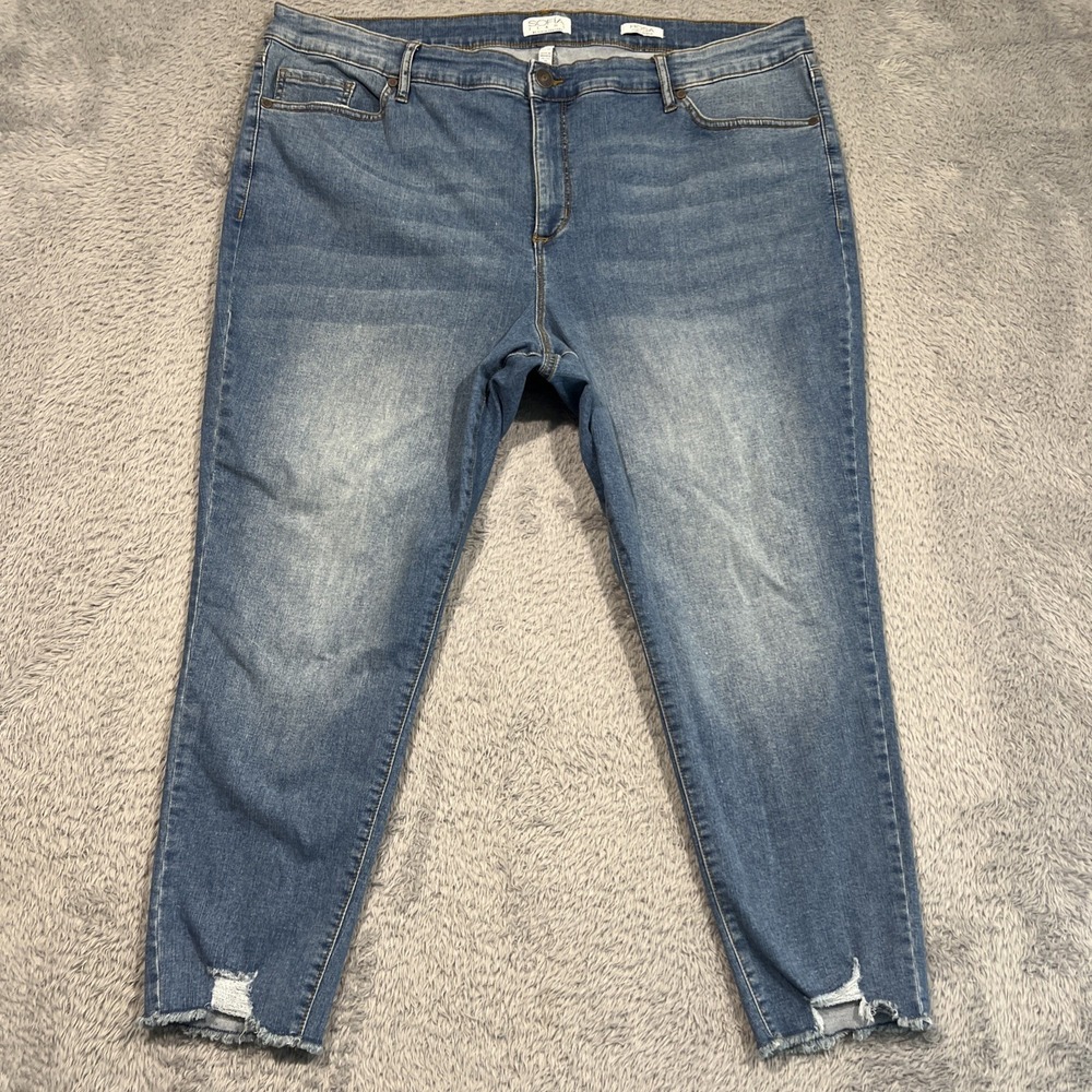 Sofia Jeans Rosa Curvy Ankle Raw‎ Hem Distressed Medium Wash Blue Womens 22W